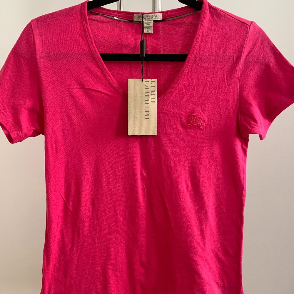 Burberry Brit Embroidered Logo V-Neck Tee NWT